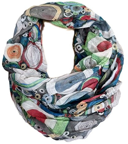 J26 Blumen Mandala Farbverlauf Seide Sommer Loop Verlauf Regenbogen Rainbow Silk Uni Rundschal Schlauchschal Stola Schal leicht (Kreis A Grau)