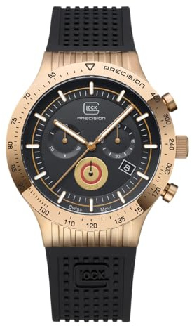 GLOCK Herren Quarz Uhr | 43mm Gehäuse | Armbanduhr mit Coyote-Edelstahlgehäuse | Schwarzem Zifferblatt | Schwarzem Silikonarmband | 20ATM | GW-34-1-24