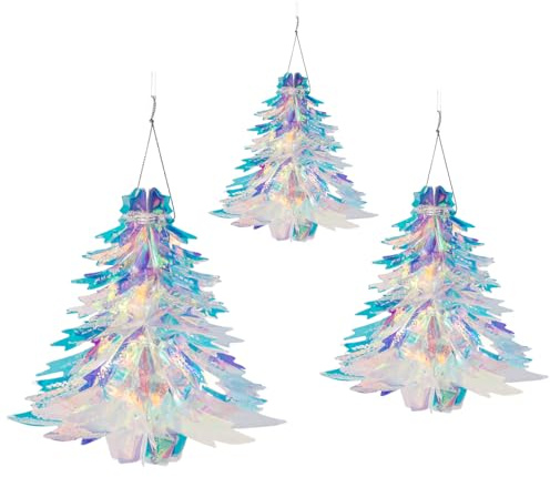 3 Stück schillernde Weihnachtsbaum-Hängedekorationen, Weihnachtsbaumschmuck, transparente Folie, dekorativ, faltbar, Regenbogenglanz, Party-Ornamente für Brautparty, Geburtstag, Frozen, Weihnachten