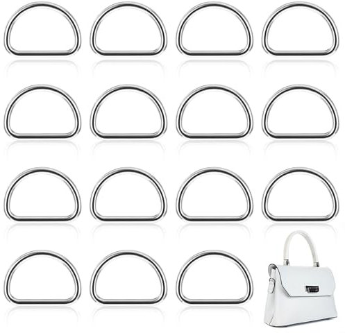Tyqour 12 Stück D Ringe Halbrunder D-Ring Metall D Ringe 25mm Schnalle Klein D-Ringe Silber D Ringe aus Zinklegierung für Tasche, Schnalle, Gurte, Rucksack, Bastelzubehör, Karabiner