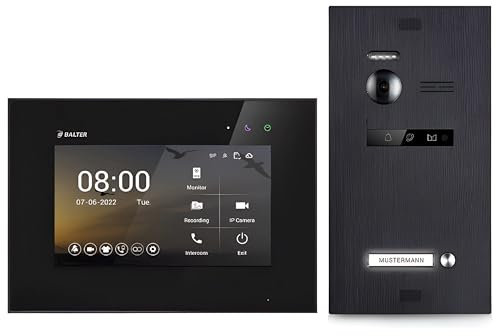 SCHUTZER Balter EVO HD Video Türklingel mit Kamera, 2 Draht Türsprechanlage 1 Familienhaus, 7 Zoll Monitor, Full HD, Nachtsicht, Video Gegensprechanlage mit Türöffner, Kamera für Haustür