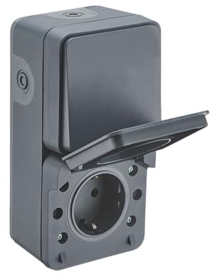 DEBFLEX - Cyklone -Interruptor Conmutador + Enchufe Exterior Estanco IP55 - Interior/Exterior - Instalación en Superficie - Gris Oscuro - 150 x 75 x 65 mm