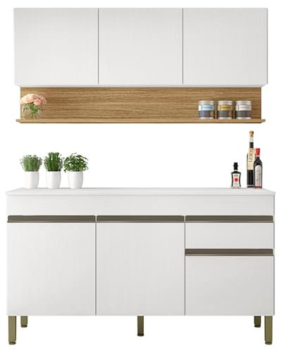 ACTUAL DIFFUSION Cuisine Equipée 6 Portes 1 Tiroir Chêne et Blanc L 150 H 200 P 53.3 cm