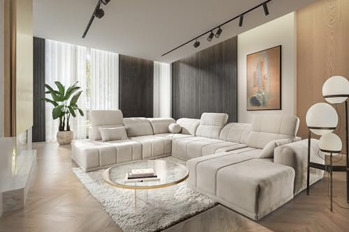 All4All Ecksofa mit Schlaffunktion Rico X 360 cm x 300 cm - Schlafsofa mit Bettkasten - Wohnlandschaft U-Fom - XXL Sofa Groß - Big Sofa - Beige - Chenille Gewebe - Seite Rechts - Modern 26