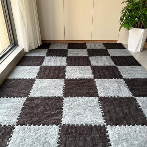 30x30cm Interlocking Carpet Tiles,10 Pack EVA Foam Mats Puzzle Play Mats,Square Climbing Area Rug for for Toddlers,Anti-Slip Protective Floor Tiles (Grey Black,1.0cm Thick)