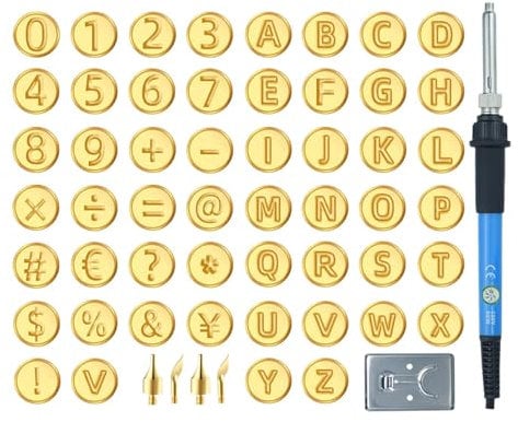 Holzbrennwerkzeug mit Buchstaben, Heißprägewerkzeug, Schnitzset Alphabet Holz 56-teilig Brennset, Ergonomische Bastelwerkzeuge, Symbol- und Zahlen-Heißstempel-Werkzeug für die Holzverbrennung