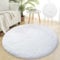 AIMECO Wohnzimmer Teppich Hochflor Carpet Anti-Rutsch Extra Große Teppiche Schlafzimmer Flauschige Moderne Teppiche Matte Teppichen Mädchen Schlafzimmer Kinderzimmer rund 200cm Weiß