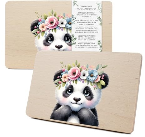Yabaduu Individual Wooden Board for Children 23.5 x 15 cm Breakfast Board Bread Board Personalised Wooden Animal Motif as a Gift Birthday Child RV007 (04 Panda Bear, Without Name of Choice)