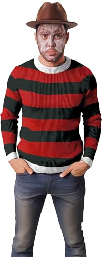 FIESTAS GUIRCA | Psycho Killer Pulli aus Baumwolle - Halloween Kostüm Herren - Horror Film Killer Kostüm für Karneval und Fasching - Gestreifter Halloween Pullover Rot - Kostüm Herren