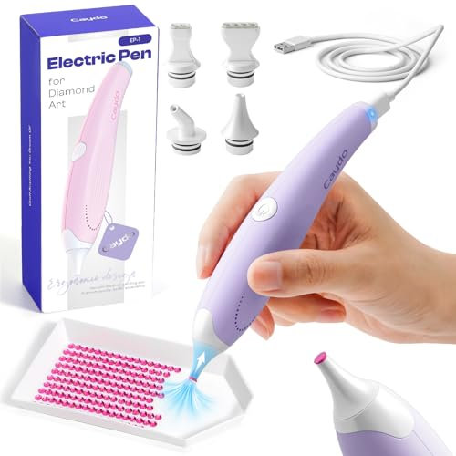 Caydo Steckbarer Elektrischer Diamond Painting Stift (Wired Plug-in), Ergonomisches Diamond Painting Zubehör mit Multi-Spitzen, Diamond Paint Stift zum Setzen von AB-Diamanten ohne Wachs (Lila)