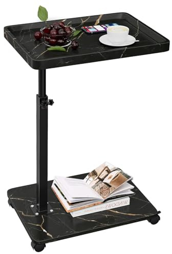 YYW Verstellbarer C-förmiger Beistelltisch mit Rollen, um 360° drehbarer Sofatisch