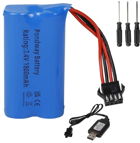 1800mAh 7,4V SM-4P Li ION Stecker Akku für EC08 RC Akku für RC Boot RC | Modell Auto Spielzeug Auto Off-Road Klettern Rafting Rennen mit USB-Ladekabel (2)