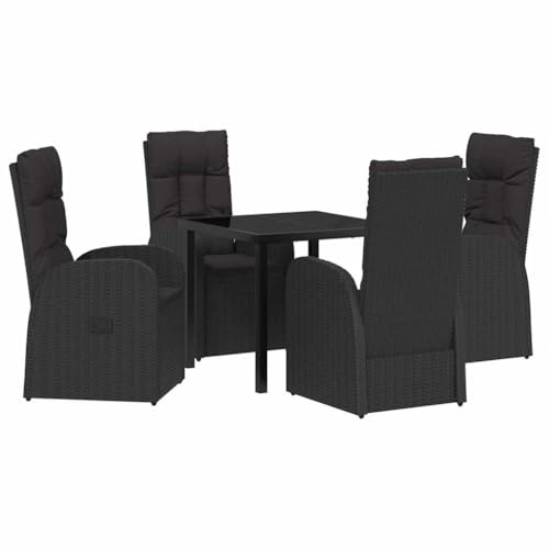 vidaXL Garden Dining Set with Cushion 5 pcs Black Poly rattan, Garden and Terrace, Modern Outdoor Furniture Set, Reclining Mechanism, Durable Seating, Poly Rattan Lounge for Relaxation