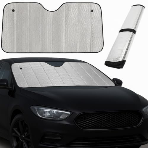 Mavendo Sonnenschutz Auto Frontscheibe, Windschutzscheibe Sonnenblende, Auto Sonnenschutz Frontscheibe für Innen, Sonnenblende Vorne Faltbar, Blockiert UV-Strahlen, Frostschutz, 130x60 cm mit Saugnapf