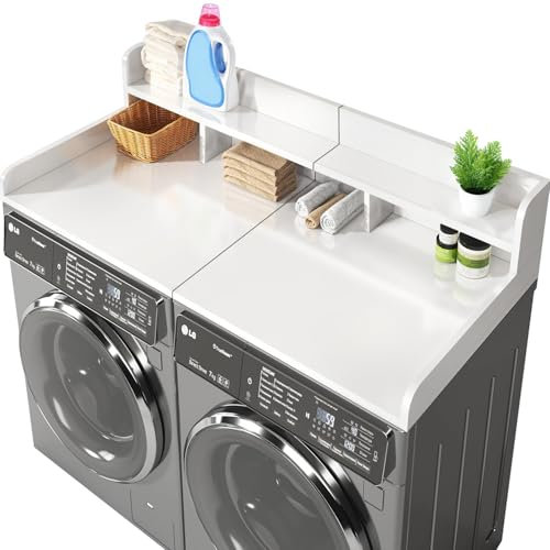 Washer Dryer Countertop, 2-Tier Laundry Countertop with Edge Rails, 54 Width * 27.5” Depth Washer and Dryer Covers for The Top for Laundry Room Organization, Large Space Laundry Topper, White