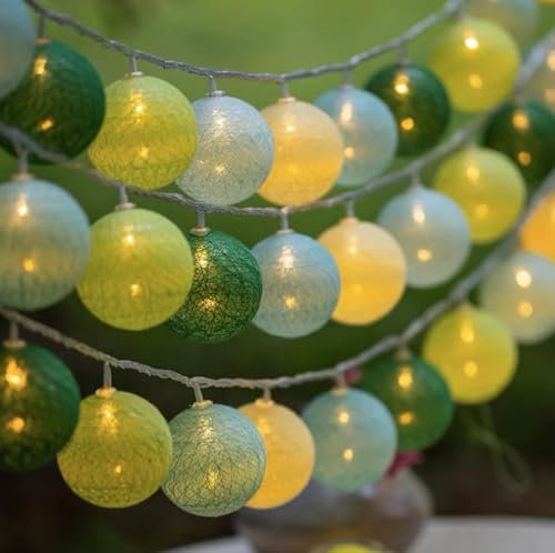 ENLACE LED Lichterkette Baumwollkugeln, 1,5M 10 LED Cotton Ball Lichterketten Kugeln, 3cm Durchmesser Mintgrün Baumwollkugeln Lichterkette für Kinderzimmer, Hochzeit, Weihnachten, Party Deko