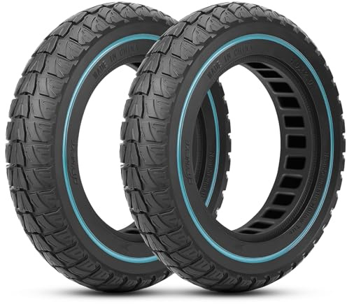 Amitor 10x2 E Scooter Reifen Vollgummi Offroad, Vollgummireifen 10x2 mit Abriebfeste & Pannensichere, Wartungsfrei & Langlebig, 10x2 Zoll E Roller Vollreifen für 10x2.0-6.1 Zoll Felge, Blau, 2PCS