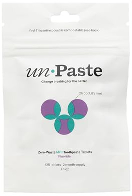 Unpaste New Formula Toothpaste Tablets, Mint with Fluorine, Xylitol, Vegan, Plastic-Free, Ideal for Travel, Resealable Packaging, 125 Pack, 2 Month Supply