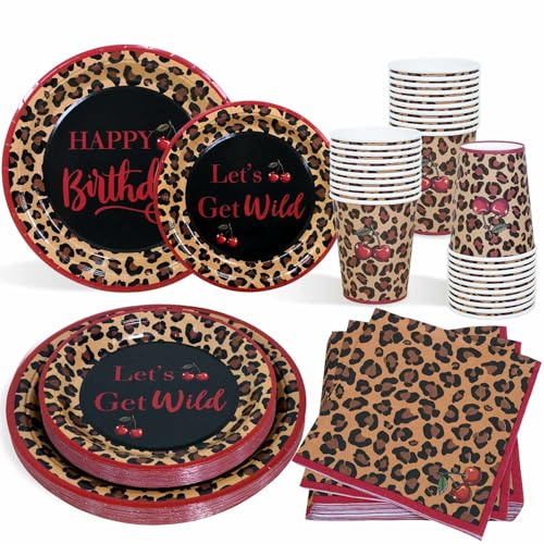 Heboland Leoparden Geburtstag Deko Pappteller set, 100pcs Partygechirr Set mit Leopardenmuster für Geburtstag Mädchen Frauen