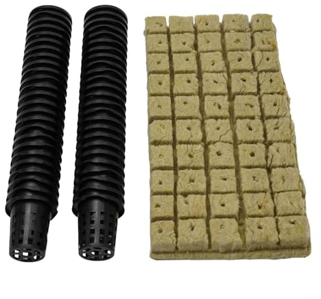 Lot de 50 cubes de culture en laine de roche avec pots en filet pour l'aquaponie et la propagation verticale du jardin, kit d'éponges de plantation sans sol pour légumes de serre