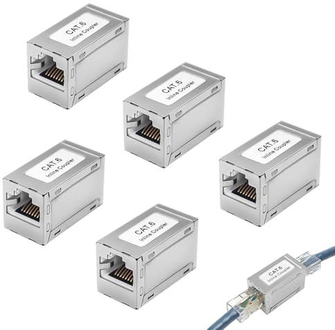 Lot de 5 Coupleur RJ45 Cat6 Blindé, Adaptateur RJ45 Femelle-Femelle Ethernet Réseau 8P8C pour Rallonger Câble CAT6 CAT5E CAT5 – Connecteurs Haute Vitesse Compatibles Switch Routeur TV PC Modem Box