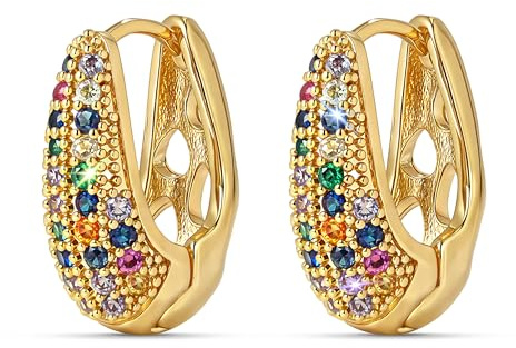 Goldene Creolen Ohrringe für Damen,14 Karat vergoldete Hypoallergene Huggie-Diamant-Creolen – das perfekte Geschenk für Frauen