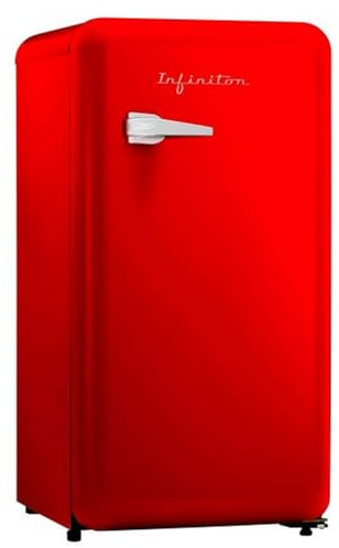 INFINITON ELECTRONICS Frigorifico Vintage Una Puerta, CL-V90L8REA, 91 Litros, 87 cm de Altura, E, Ciclico, Rojo