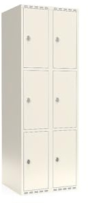 kaiserkraft | 3er-Schließfachschrank Fydor | 2 Abteile | Weiß | B 600 mm | Flache Dachform | Vorhängeschloss