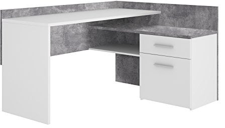 FORTE Net106 Eck-Schreibtisch mit 1 Tür und 1 Schublade, Holzwerkstoff, Betonoptik + Weiß, 111.8 x 140 x 79.5 cm