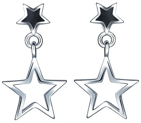 Yumilok 925 Sterling Silber Schwarz Epoxy Doppel Sterne Ohrstecker Ohrhänger Ohrringe Hypoallergen Ohrschmuck für Damen Mädchen