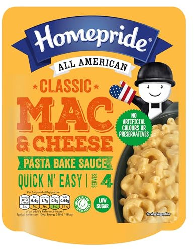 Homepride All American Classic Mac & Cheese Pasta Bake Sauce, Low Sugar, 350 g Pouch (Pack of 1)
