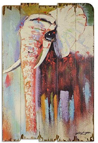 aubaho Bild Wandtafel Holzbild Wandbild Elefant Tier Stoßzahn Rüssel Holz Antik-Stil