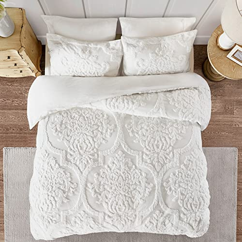 Madison Park Copriletto trapuntato in ciniglia 100% cotone, moderno Luxe per tutte le stagioni, con federe abbinate, king size/cal, 264 x 233,7 cm, bianco damascato