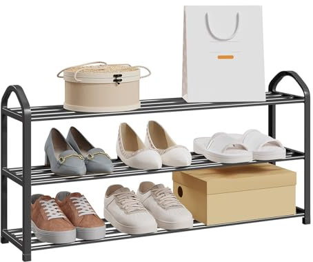 eSituro Schuhregal 3-Ebenen – Metallrohrgestell, Schwarz, für Flur, Wohnzimmer, Schlafzimmer, Garderobe