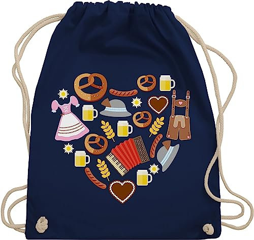 Shirtracer Turnbeutel Rucksack - Kompatibel mit Oktoberfest Tasche - Bayrisches Herz - Unisize - Navy Blau - trachtenrucksack bayrische bayerische juterucksäcke trachtentaschen bayrisch beutel