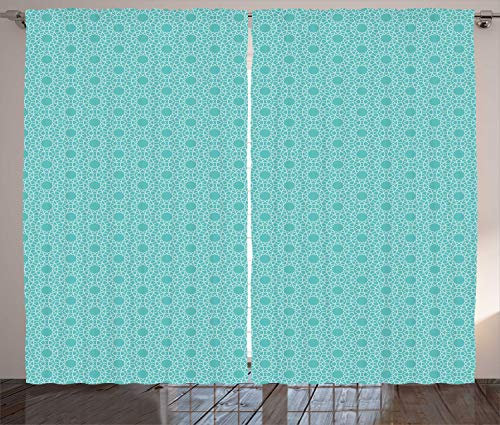 ABAKUHAUS Oriente Tenda, Geometrico Motif Orientale, Casa Arredamento Elemento Distintivo Due Pannelli Set, 280 x 245 cm, Pallido Teal Bianco