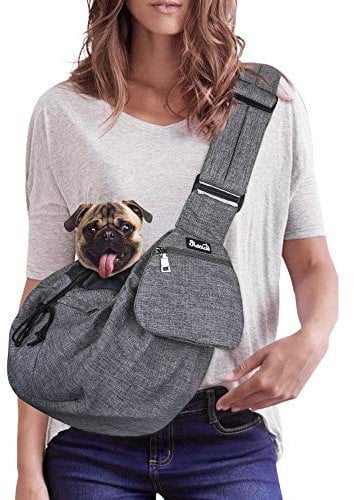 Nasjac Tragetasche Hund, Hand frei Hundetragetuch mit Bodenstützen Komfortable hundetasche mit Verstellbarem Gepolstertem Schultergurt und Reißverschlusstasche für klein Hunde Katzen im Freien Reisen