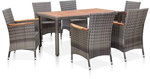 Tidyard Polyrattan Sitzgruppe 7-teilig grau Gartenmöbel Set mit Tisch, 6 Stühlen Gesprächs-Set Allwetter Rattan Balkonmöbel