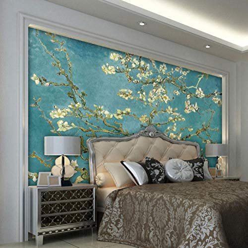 Fototapete Vlies Wand Tapete Grüne Van Gogh Mandelblüte 150X100cm Vlies Wand Tapete Wohnzimmer Schlafzimmer Büro Flur Dekoration Wandbilder Moderne Wanddeko