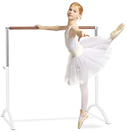 Klarfit Bar Lerina Ballettstange (Holmlänge 110 cm, freistehend, mobil, höhenverstellbar 70-113 cm, Bogenfüße, 38 mm Stahlrohr) weiß