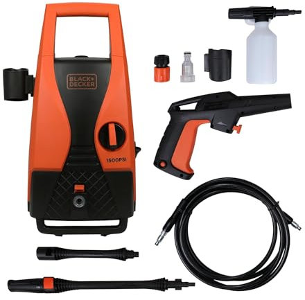 BLACK+DECKER PW1450TD - Idropulitrice ad alta pressione, 1400 Watt, 105 bar, portata 7,1 l/min, per lavaggio auto e uso domestico (rosso e nero)