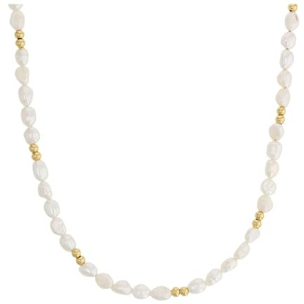 NOELANI Kette mit Anhänger 925 Sterling Silber Damen Halsschmuck, mit Süßwasserzuchtperle, 37+5 cm, Gold, Kommt in Schmuck Geschenk Box, 2031716