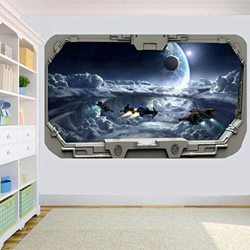 Wandtattoo - Space Handwerk Aus Raumschiff Fenster - Wand - Aufkleber - Raum Dekoration Abziehbild Mural 3D Aufkleber für die Wand - Wanddekoration - 80x125cm
