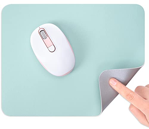 Hsurbtra Mouse Pad,Double-Sided PU Leather Small Square Mousepad 27 x 21 cm, Anti-Slip Waterproof Mouse Mat, Pretty Cute Mouse Pad for Office Home Gaming Laptop Women,Blue&Silver