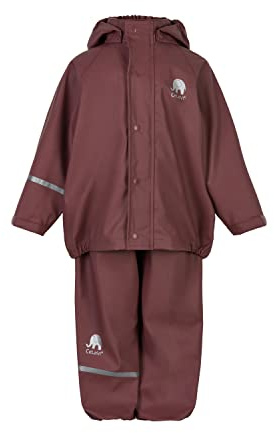 Celavi Basic PU Rain Set Giacca Impermeabile, Marrone Rosa, 120 Unisex-Bambini