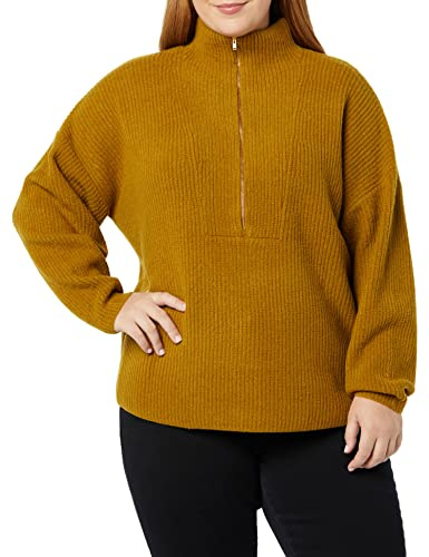Amazon Essentials Damen Stretch-Pullover aus mittelgrobem Strick mit halblangem Reißverschluss und Polokragen (Früher Daily Ritual), Braun, M