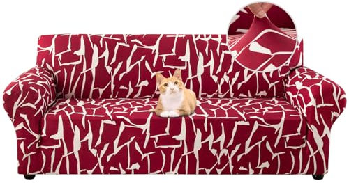 Jaotto Sofabezug 3 Sitzer Elastischer Stretch Spandex Sofa Überwürfe Sofahusse Antirutsch Waschbar Sofaschoner Couchbezug für Sofa mit Armlehne,Abstraktes Bordeaux