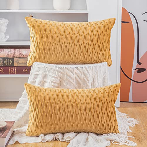 Madizz 2er Set Samt Dekorativ Zierkissenbezüge Luxus Stil Kissenbezug für Sofa für Schlafzimmer Gold 30x50 cm Rechteckigig