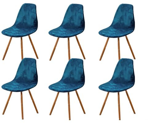 Highdi Stuhlhussen 6er Set Esszimmer Samt Strech Esszimmerstühle Bezug Pfauenblau Bnehmbare Waschbar Antirutsch Stuhlbezug Universal Küchenstühle Husse Stuhlabdeckung Elegante für Wohnzimmer