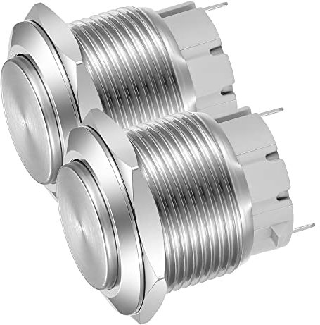 Gebildet 22mm Cabeza Alta SPST Botón Pulsador de Enganche, Interruptor de Botón de Metal de Acero Inoxidable a Prueba de Agua, Terminales de Pin de Soldadura DC 6V/12V/36V/48V, AC 110V/230V 3A 1NO